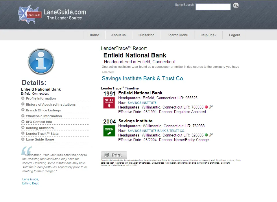 LenderTrace Report Screen Shot